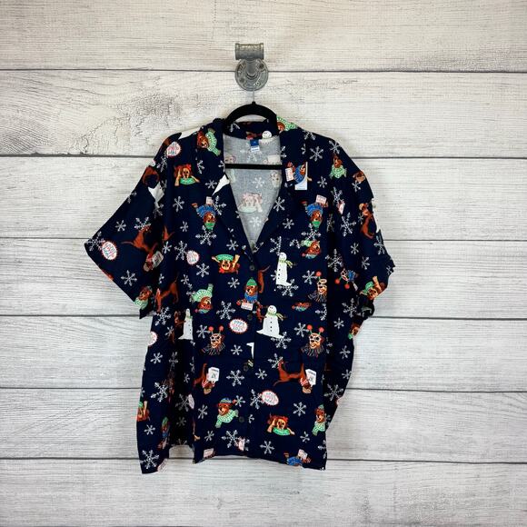 Old Navy Plus Size Navy Winter Dogs Flannel Short Sleeve Pajama Set Size 4X - Picture 2 of 12